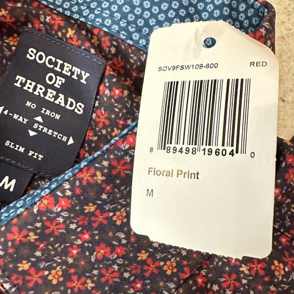 Society of threads size medium, four-way stretch, blue, and red floral - Picture 8 of 12